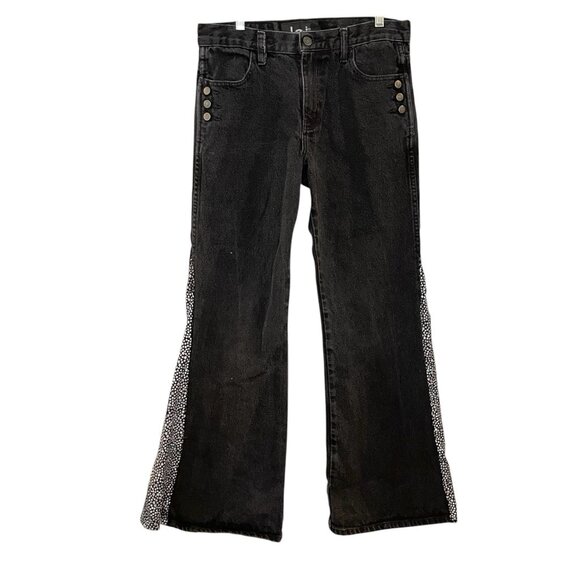 Vtg 90s Y2K LEI Flare Bell Bottoms Custom Holographic Stars Black Jeans Rockstar - Picture 1 of 9